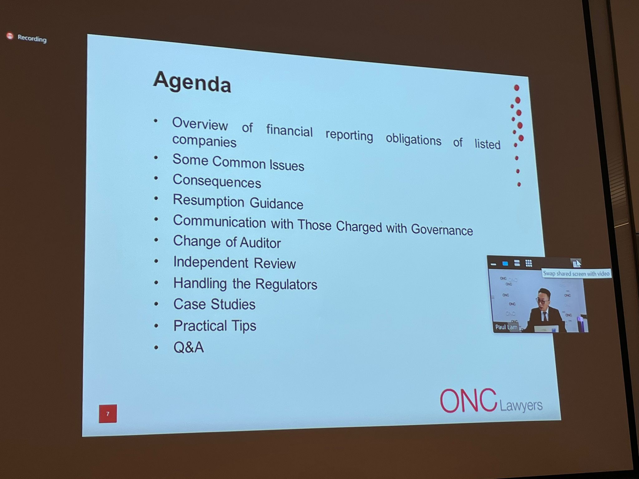 Mr Paul Lam of ONC Lawyers gave a webinar organised by AHKA on resumption of trading for listed companies