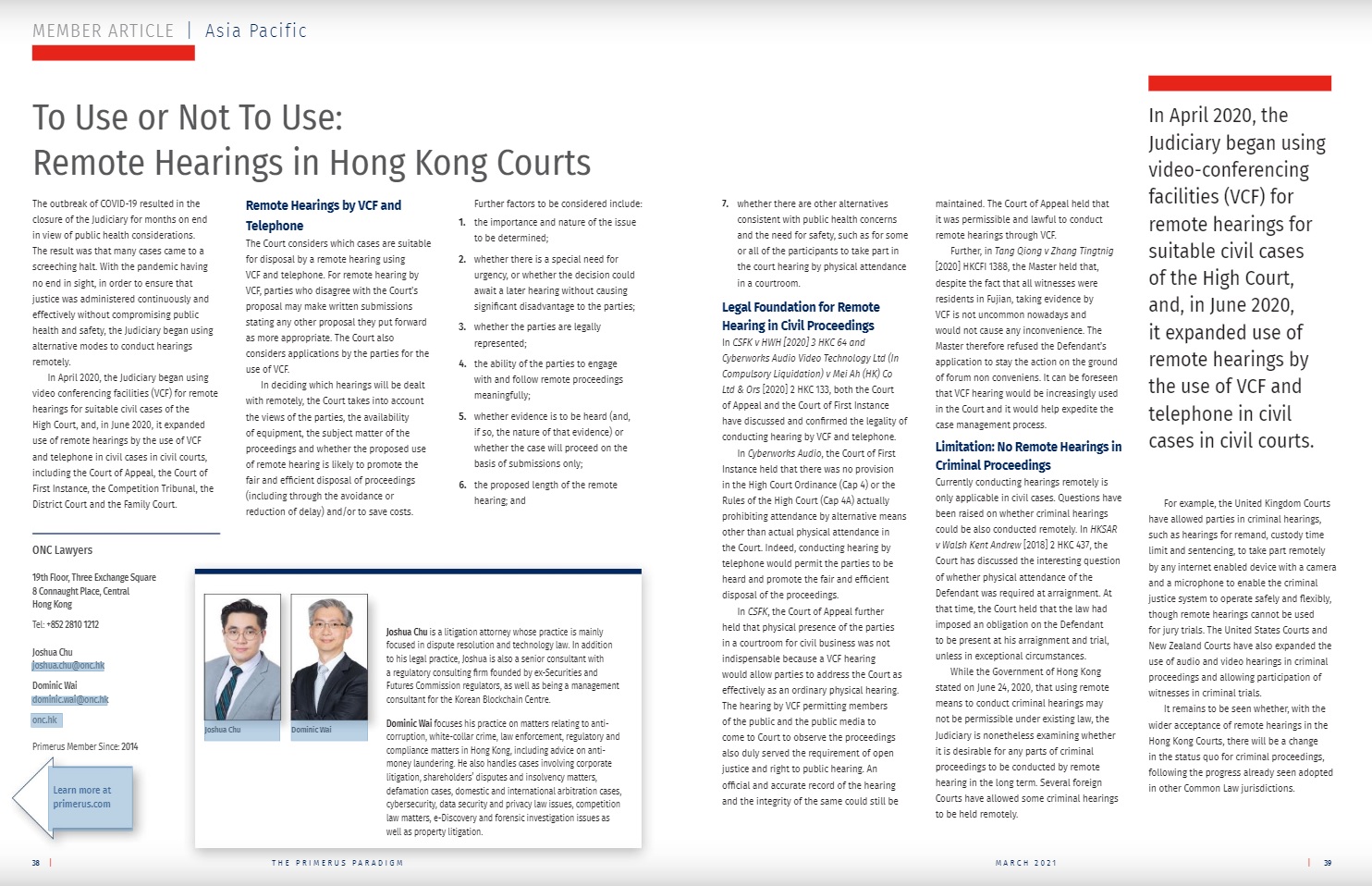 To use or not to use: Remote hearings in Hong Kong courts