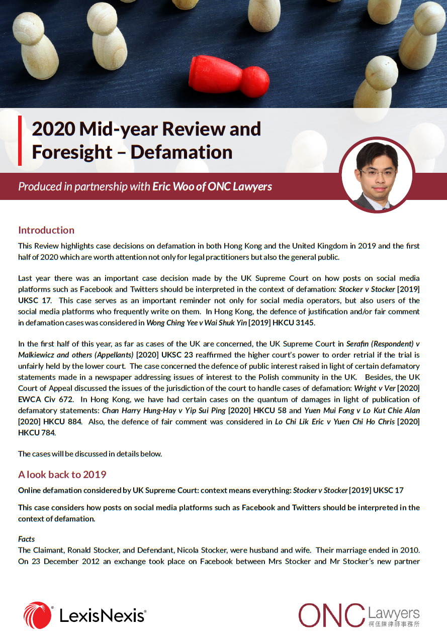 2020 mid-year review and foresight on defamation