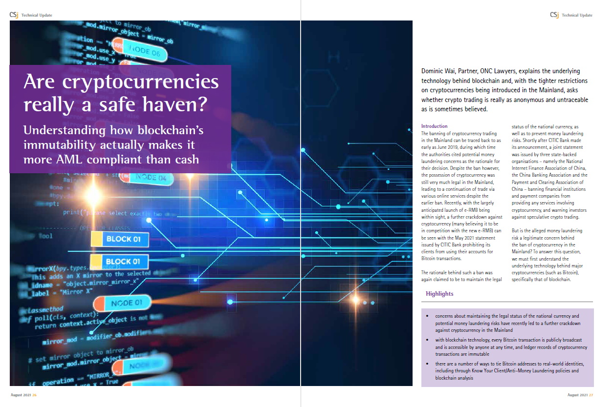 Dominic Wai’s article on cryptocurrencies has been republished in CSj