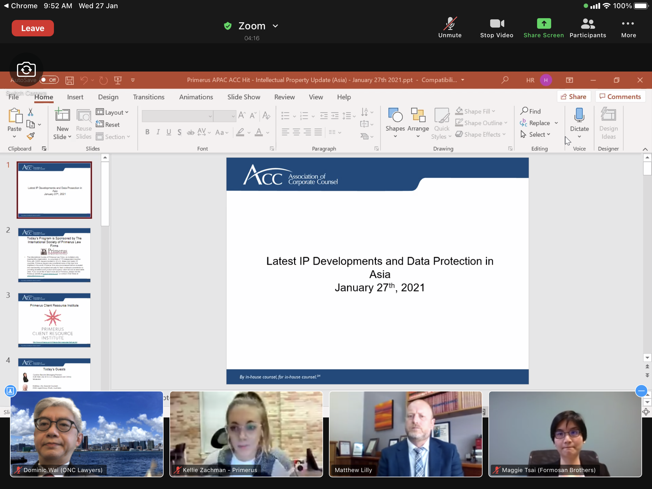 Mr Dominic Wai and Mr Lawrence Yeung co-presented in a webinar for the Association of Corporate Counsel on latest IP developments and data protection in Asia