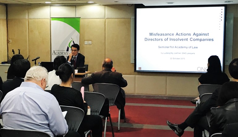 Ludwig Ng of ONC Lawyers gave a seminar to the Academy of Law on misfeasance actions against directors of insolvent companies