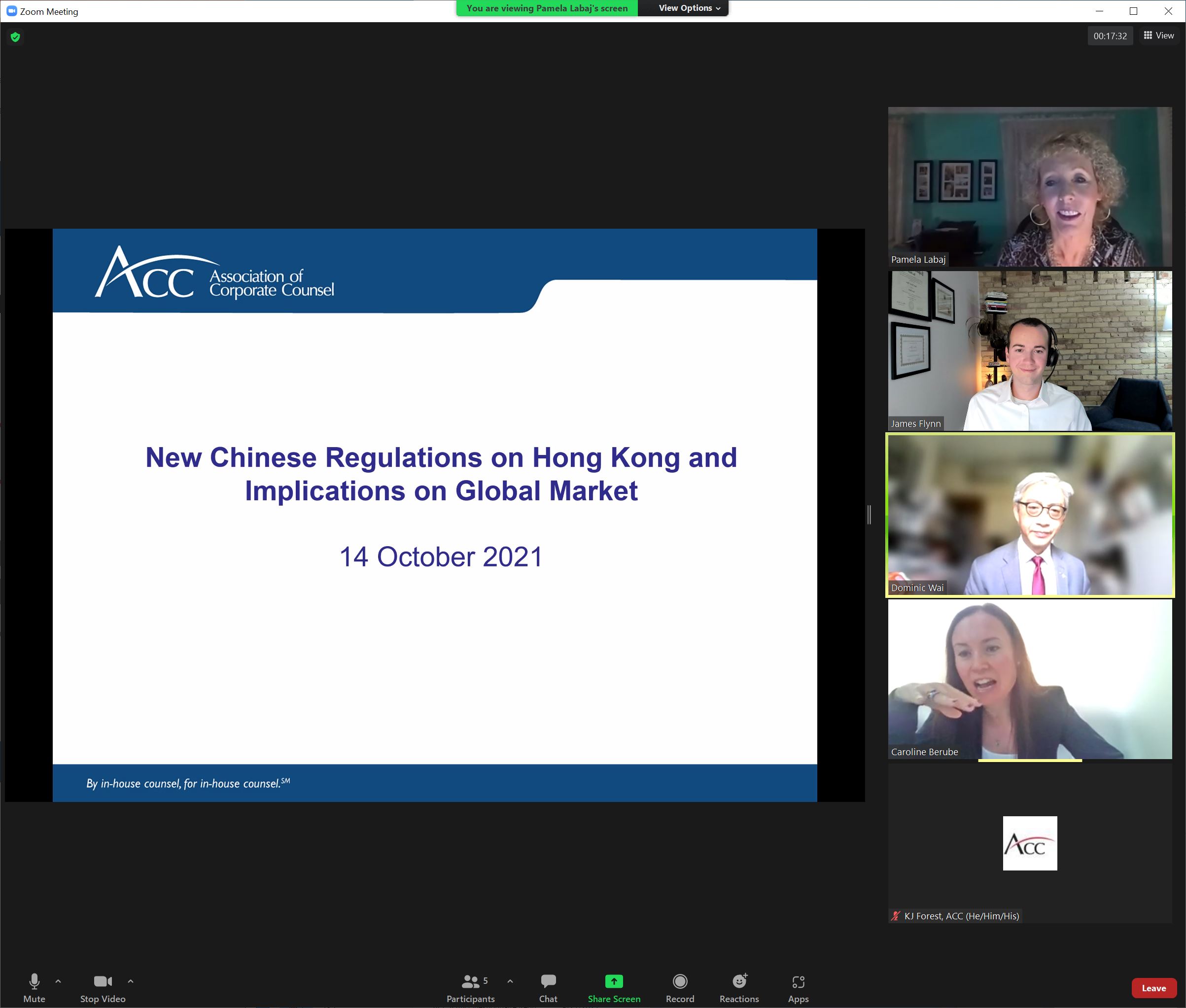 Mr Dominic Wai presented a webinar for members of the Association of Corporate Counsel on the Hong Kong National Security Law