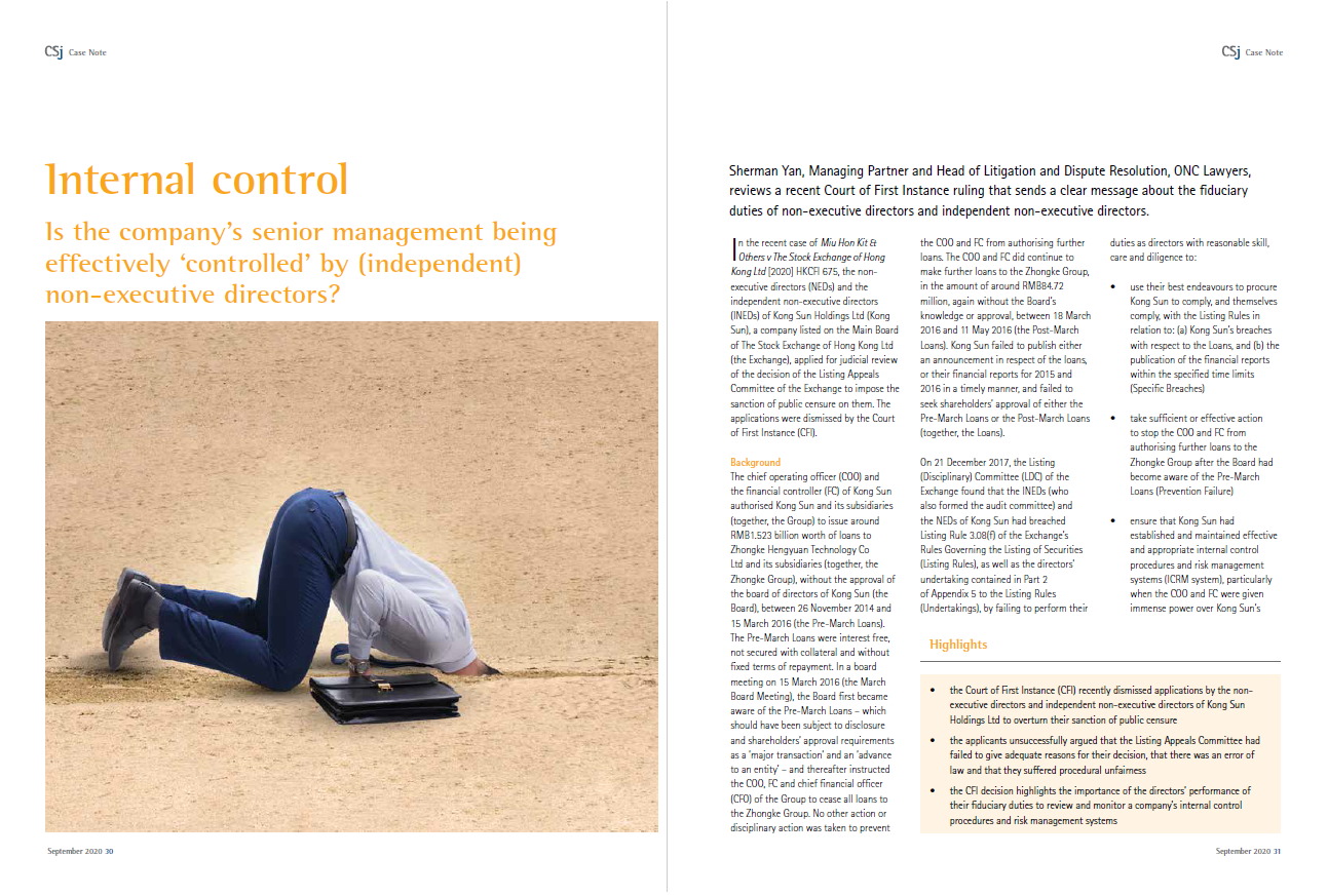 Internal control – Is the company’s senior management being effectively ‘controlled’ by (independent) non-executive directors?