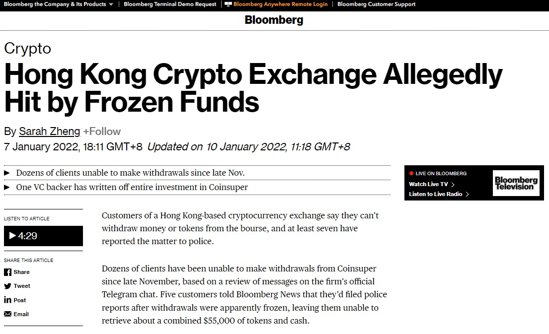 Hong Kong Crypto Exchange Allegedly Hit by Frozen Funds